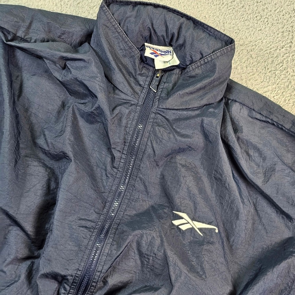 Vintage Reebok Jacket Mens Large Blue Full Zip Mesh Lined Windbreaker Logo 90s